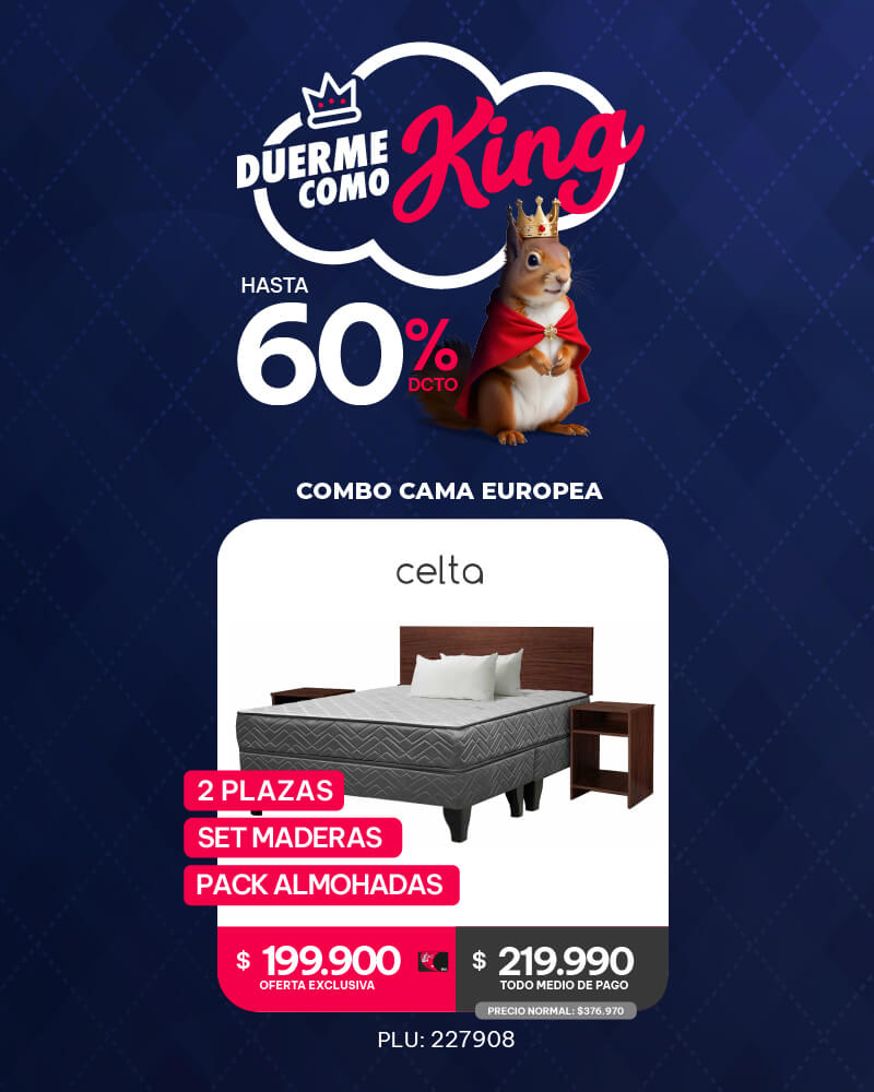 Duerme como King - Hasta 60% dcto en Dormitorios en abcdin.cl