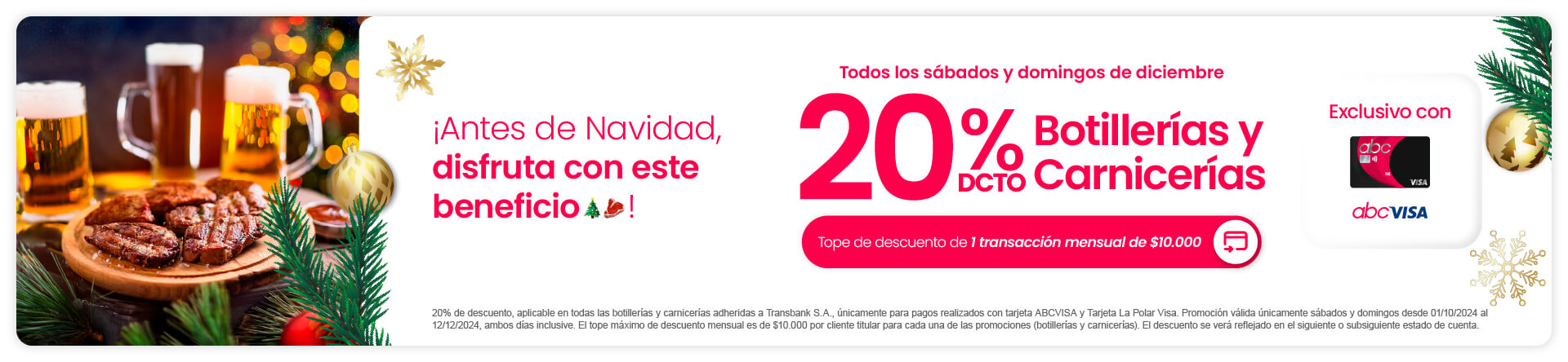 Solo x este fin de semana, 20% de dcto. en Botillerías y Carnicerías