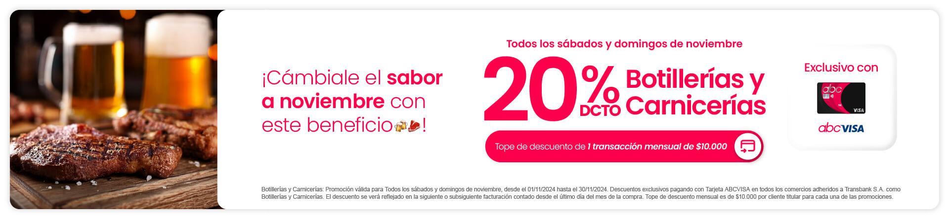 Solo x este fin de semana, 20% de dcto. en Botillerías y Carnicerías