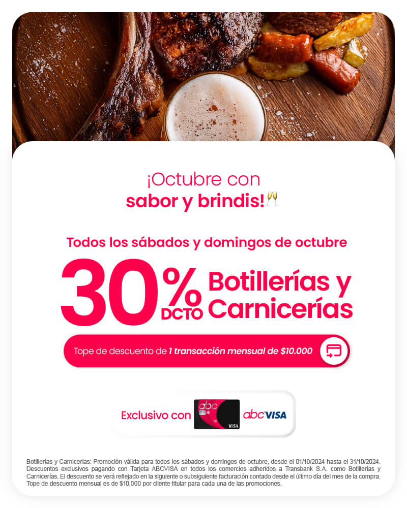 Solo x este fin de semana, 30% de dcto. en Botillerías y Carnicerías