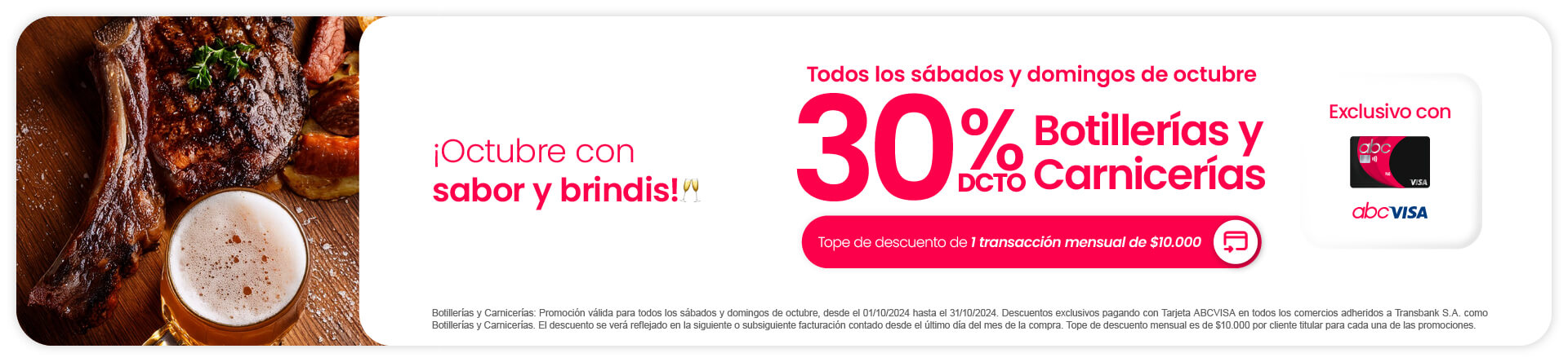 Solo x este fin de semana, 30% de dcto. en Botillerías y Carnicerías