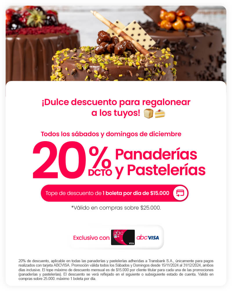 Solo x este fin de semana, 20% de dcto. en Panaderías y Pastelerías